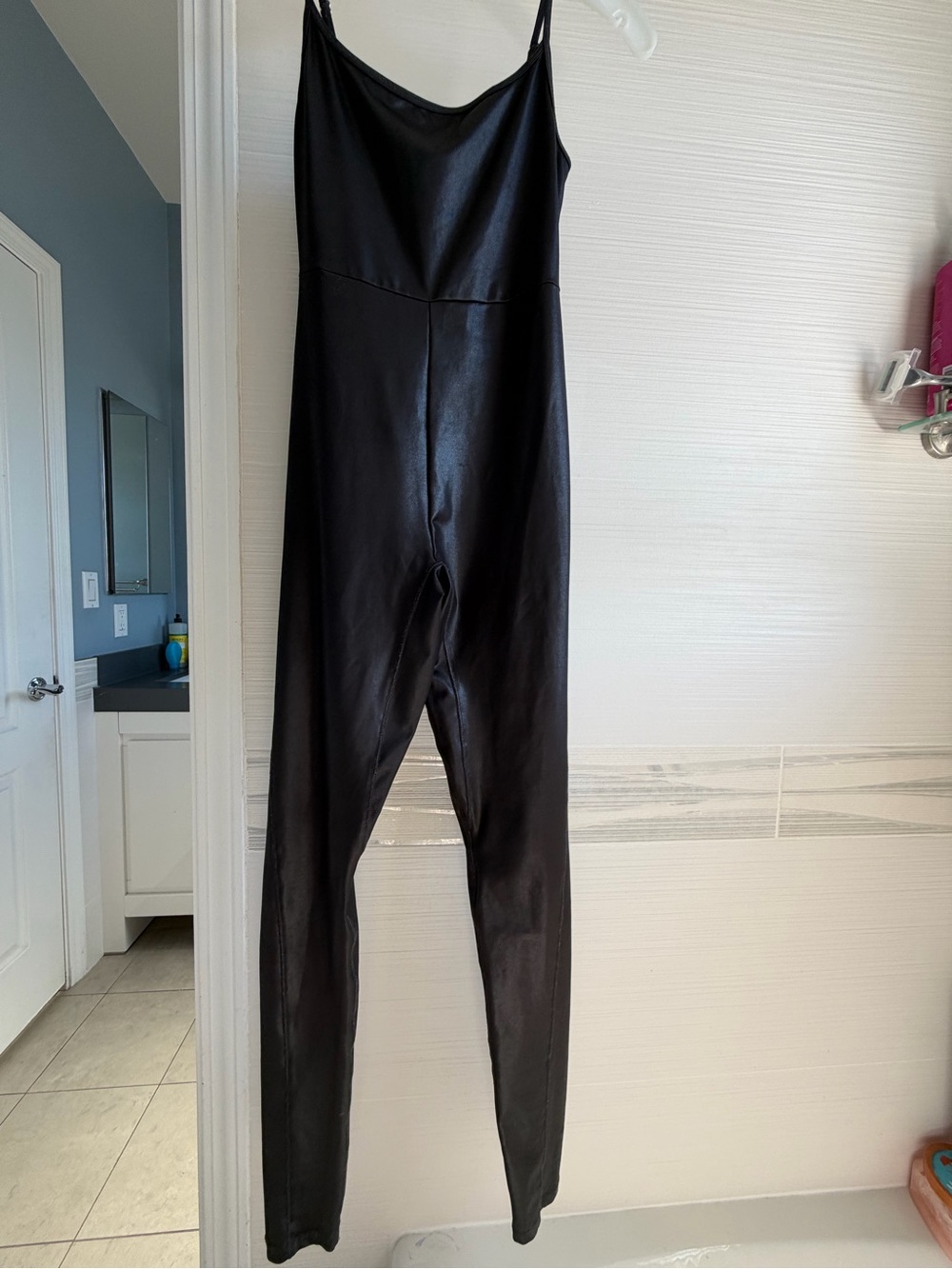 wild fable Black Faux-Leather Slim Jumpsuit